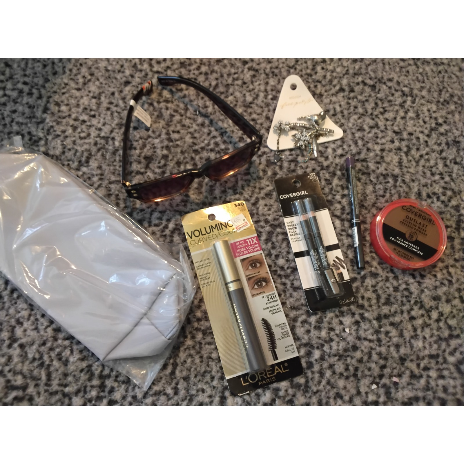 Free People Sunglasses Brooch Loreal Mascara Covergirl Makeup Bag Bundle 6pc